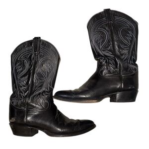Tony Lama Black Leather Cowboy Boots